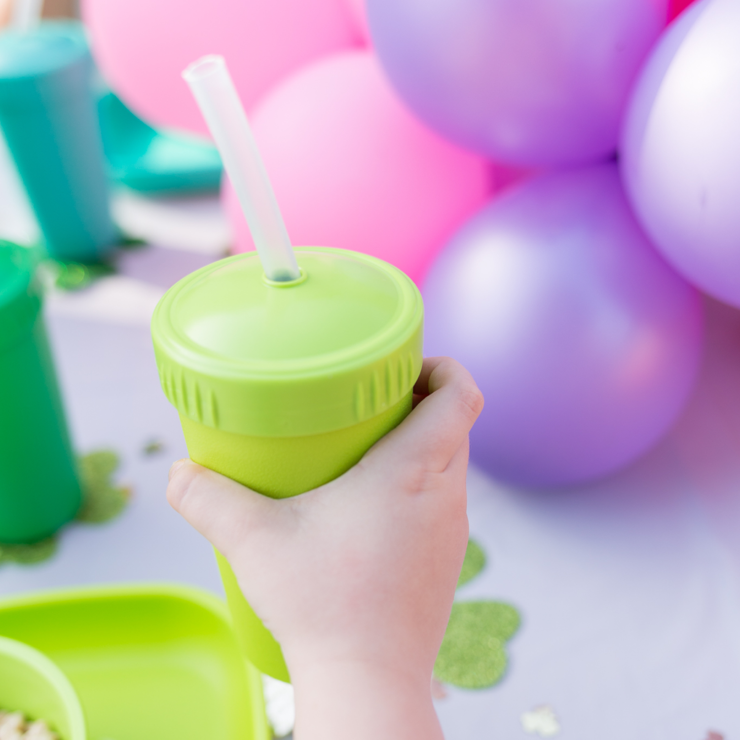 10 oz Straw Cup Set w/ No-Pull-Out Soft Straw USA Made from Recycled Materials