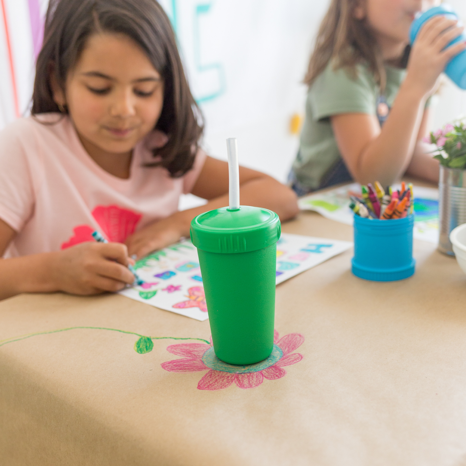 10 oz Straw Cup Set w/ No-Pull-Out Soft Straw USA Made from Recycled Materials