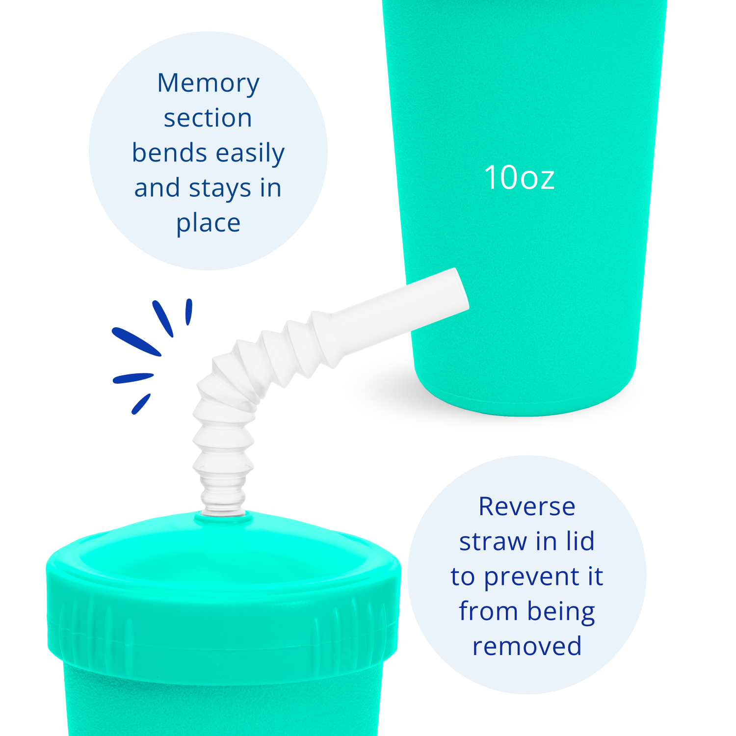 Re Play 10 Oz. No Spill Cups with Convertible Straw Lids, Made in USA, One Piece Silicone Valve and Bendy Straws, BPA Free