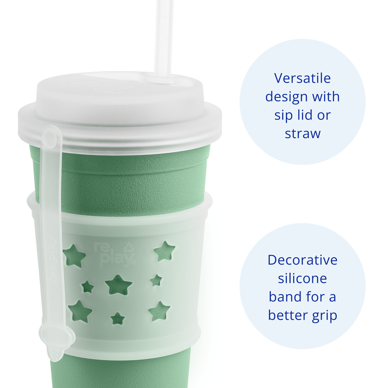 3-in-1 Silicone Toddler Sippy Cup w/ Straw & Lid in Sage | Bumkins