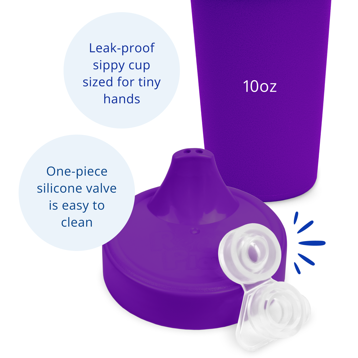 Re-Play Made in The USA 3pk No Spill Sippy Cups for Baby, Toddler, and Child Feeding - Bright Pink, Purple, Aqua (Sparkle)
