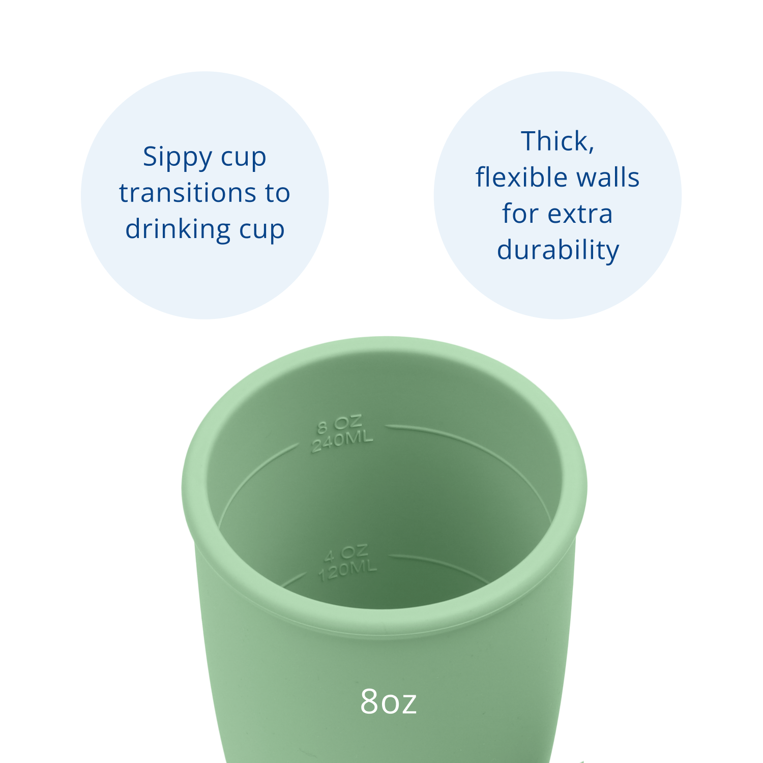 Silikong 8 Oz Silicone No Spill Sippy Cups For Toddlers and Babies |  Dishwasher and Microwave Safe | 2 Pack (Green/Blue)